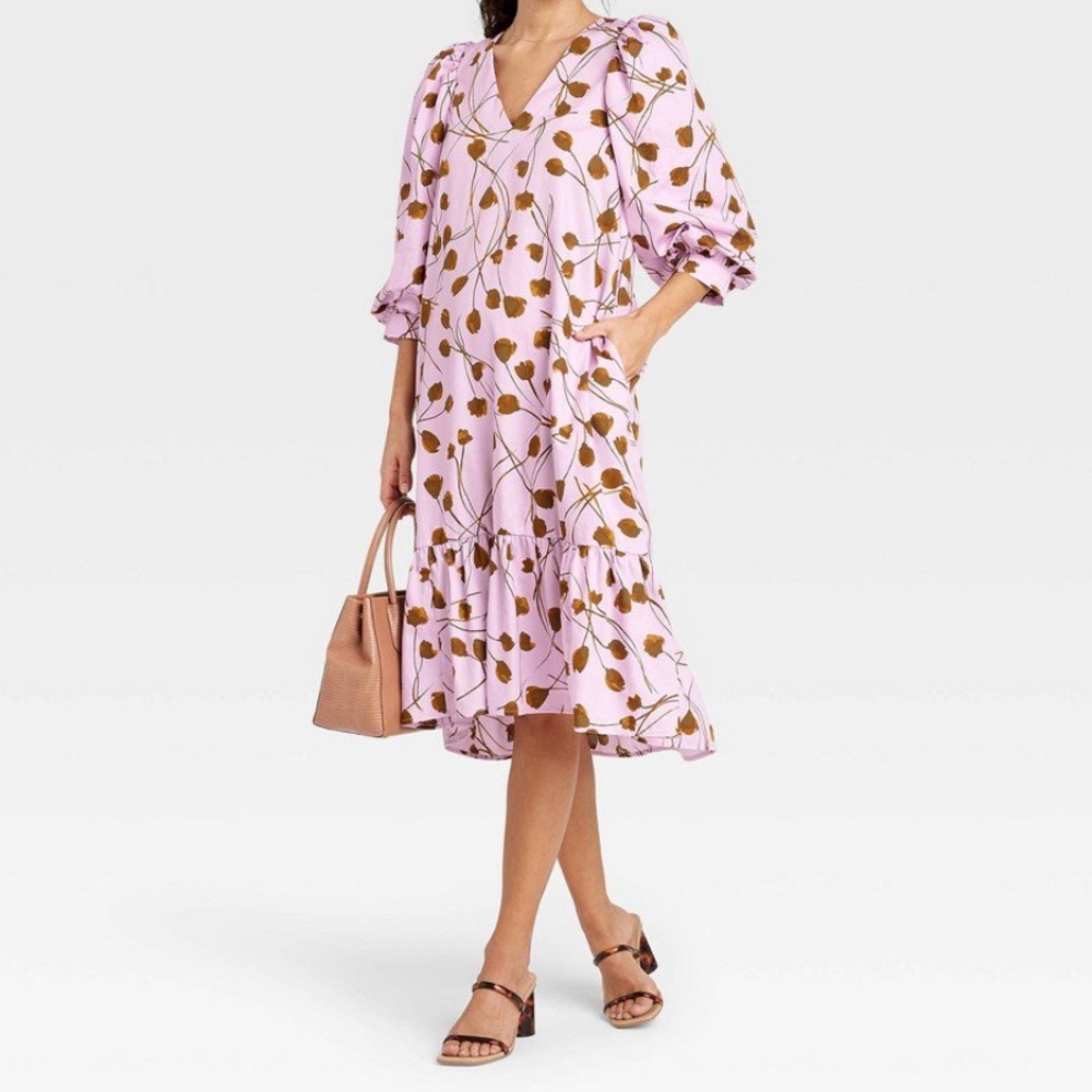 NEW WITH TAGS Plus Size Floral Print Long Sleeve Ruffle Hem Dress